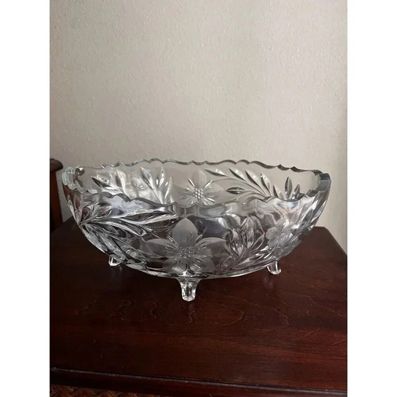 Vintage Large Oval Crystal Footed Bowl - Picture 7 of 7